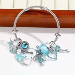 Silver Blue Charm Bracelet Kawaii Cloud Moon Star Heart Key Adjustable Jewelry